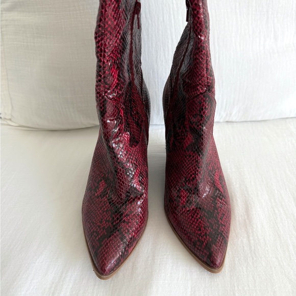 Jessica Simpson Red Snakeskin Knee High Wedge Boots - Picture 3 of 10